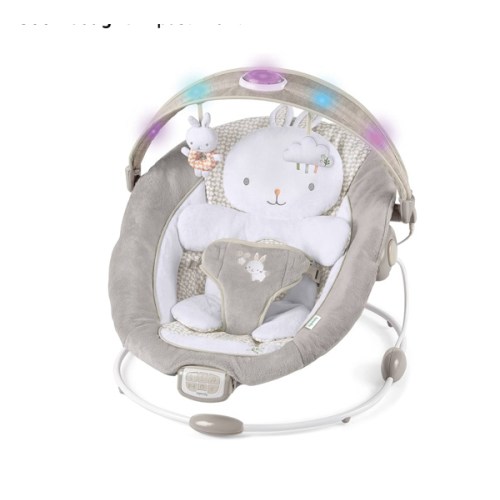 Ingenuity InLighten Baby Bouncer Infant Seat with Light Up -Toy Bar, Vibrations, Tummy Time Pillow & Sounds, 0-6 Months Up to 20 lbs (Twinkle Tails Bunny)