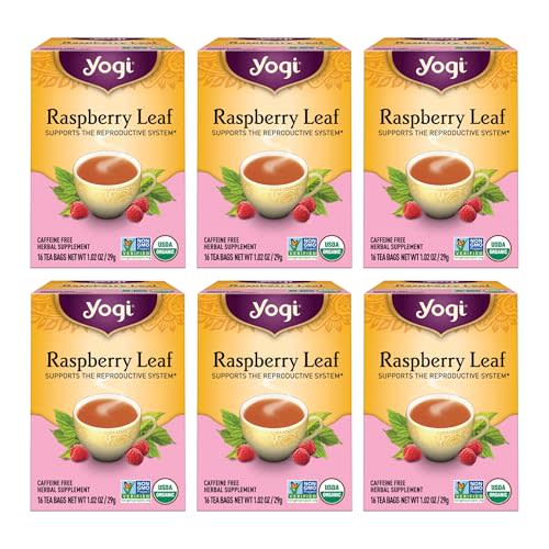 Yogi Tea Raspberry Leaf Tea - 16 Tea Bags per Pack (6 Packs) - Supports Women’s Health, Healthy Pregnancy, and Menstrual Cycles – Caffeine-Free Herbal Tea - Made from Organic Raspberry Leaves