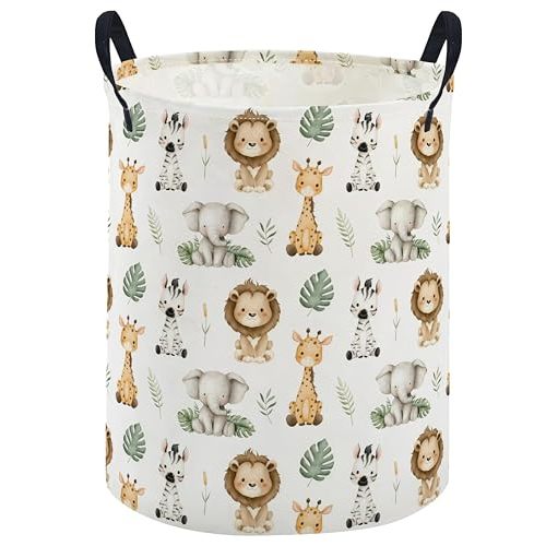 ESSME Animal Laundry Basket,Cute Hamper Collapsible Canvas Waterproof Storage Bin,Cute Hamper,Gift Baskets(leavas animal)