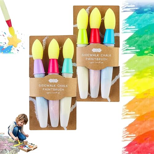 Sidewalk Chalk Paint Brush Set with Chalk Powder, Sidewalk Chalk Paint Fillable Applicators for Kids, Refillable Chalk Shells, for Outdoor Art Activities & DIY Yard Art (A+B-PC)