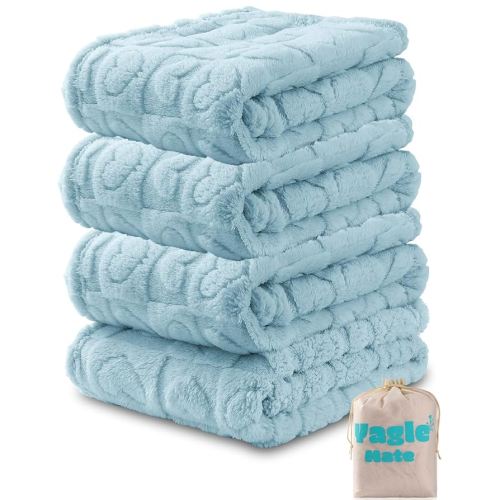4 Pcs Baby Blankets,Fleece Checkered Blanket, Fluffy Small Crib Blankets for Boys, Toddler Receiving Blankets 30×40 Blue