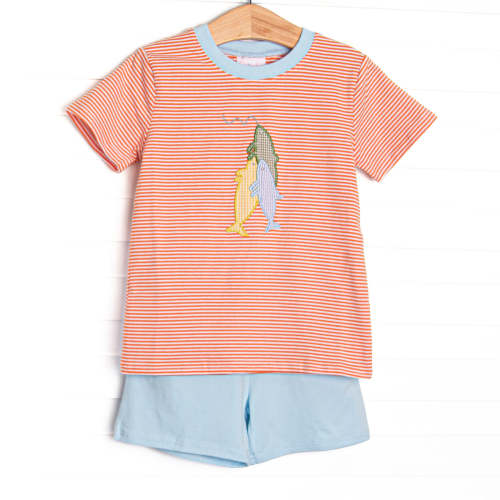 Trout Trio Applique Short Set, Orange – Stitchy Fish
