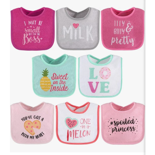 The Peanutshell Baby Girl Terry Bib Set of 8-100% Cotton, Soft, Absorbent Baby Bibs, Toddler Girl Set, Newborn & Infant Bib - Pink