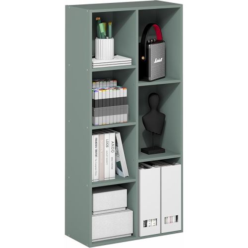 Furinno LUDER Book Shelf, 7-Cube Bookshelf, Bookcase with Open Shelves, 9.4 x 19.5 x 41.7, Easy Assembly, for Living Room, Bedroom, Home Office, Sage Green