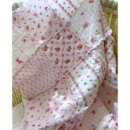 Shabby Rose Rag Quilt: Handmade Romantic Floral Blanket Made to Order