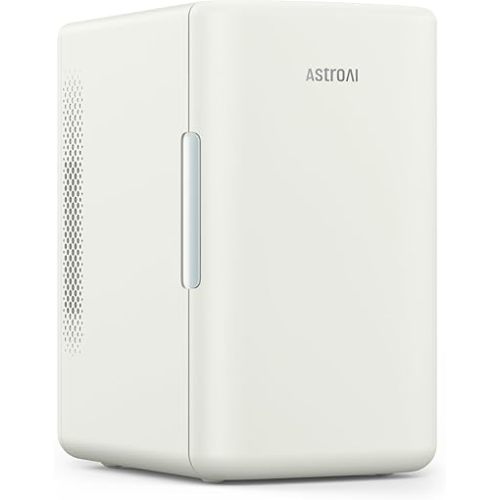 AstroAI Mini Fridge 2.0 Gen, 6 Liter/8 Cans Makeup Skincare Fridge 110V AC/ 12V DC Portable Thermoelectric Cooler and Warmer Little Tiny Fridge for Bedroom, Cosmetics, Christmas (Beige)