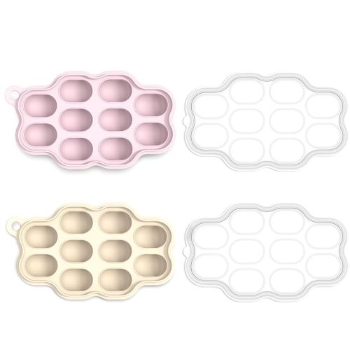 KingKam Baby Food Freezer Trays with Lids (2 Pack), Silicone Nibble Freezer Tray, Breastmilk Popsicle Molds, Baby Food Storage Containers Ice Cube Tray Maker