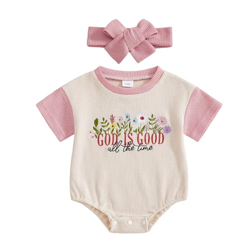Baby Girl Christian Clothes God is Good Embroidery Bubble Romper Waffle Short Sleeve T-Shirt Bodysuit Summer Outfits