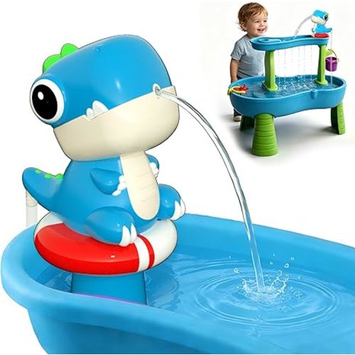 Dinosaur Water Table Pump – Continuous Flow Rechargeable Battery Powered Water Pump – Summer Outdoor Water Play Toys - Water Table Accessories (Blue)