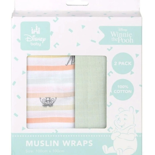 Pooh Baby Muslin Wrap 2 Pack 100x100cm in Multi