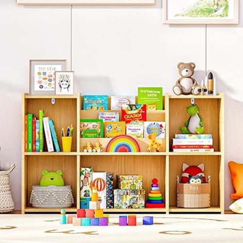 2 in 1 Montessori Bookshelf, Kids Book Shelf and Toy Storage for Kids Rooms, Wooden Children Bookcase for Nursery, Classroom, Playroom, Living Room