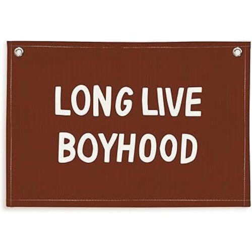 Lacama Long Live Boyhood Banner, Vintage Linen Wall Hanging Flag for Nursery Playroom, Toddler Boys Room Decor, 30x20 Inch