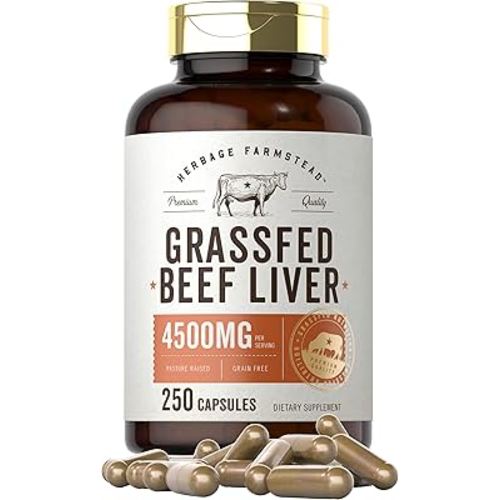 Carlyle Grass Fed Beef Liver Capsules | 4500mg | 250 Count | Desiccated Supplement | Non-GMO, Gluten Free | by Herbage Farmstead