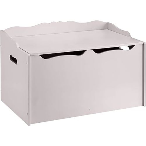 Amazon Basics Kids Wooden Toy Storage Chest with Safety Lid, Spacious Organizer for Bedroom, Gray, 30" x 18" x 19"