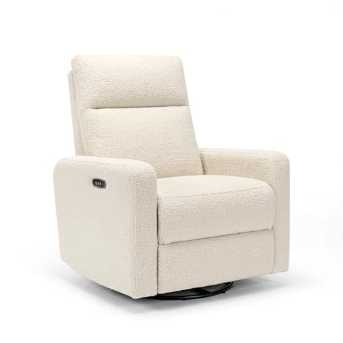 Nurture& The Glider Plus - Premium Nursery Power Recliner | Swivel Chair with Adjustable Head Support | Adjustable Lumbar Support Built in USB The Ultimate Comfort for Nursing, Relaxing (Boucle Creme)