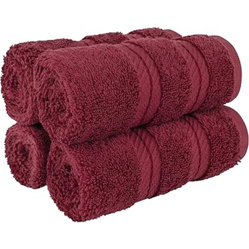 American Soft Linen Luxury Washcloths for Bathroom, 600 GSM 100% Cotton 4 Piece Turkish Wash Cloth Set, 13x13 in Soft Rags for Body and Face, Bordeaux Washcloths