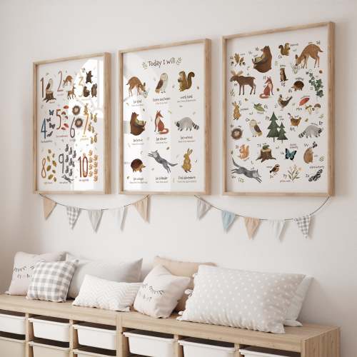 Woodland Animals Nursery Wall Art Set for Kids