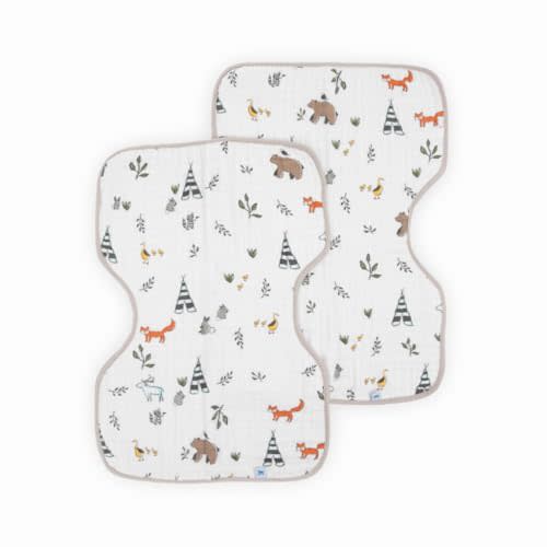 Little Unicorn Ultra-Absorbent Premium Burp Cloth 2 Pack | Soft on Baby's Skin | Larger Size | Ergonomic Design | Set of 2 (Forest Friends)