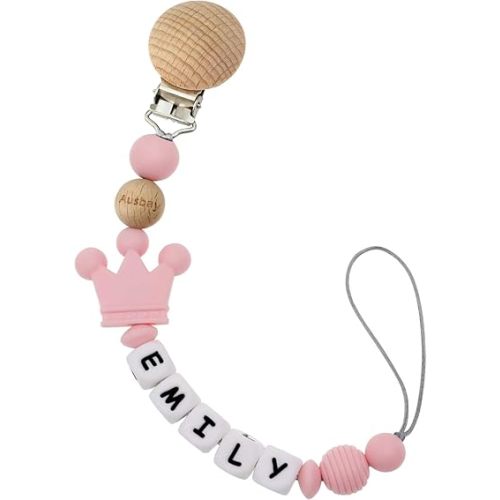 Personalized Crown Stroller Clip with Name (Pink)