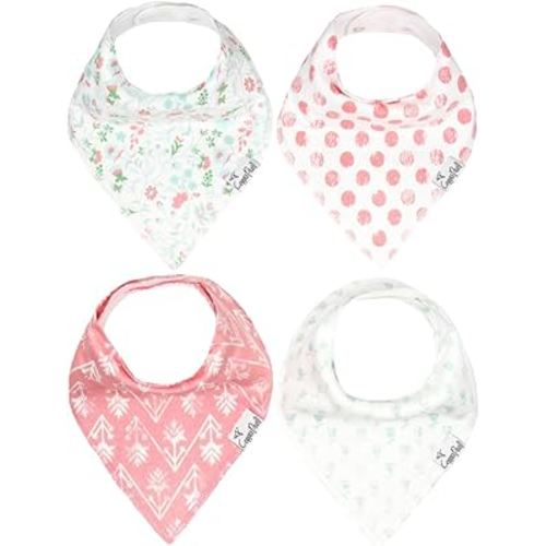 Copper Pearl 4 Pack Soft Cotton Baby Bibs for Drooling and Teething, Absorbent Drool Bibs for Baby Girl, Adjustable to Fit Newborns to Toddlers, Tons of Styles (Claire Set)