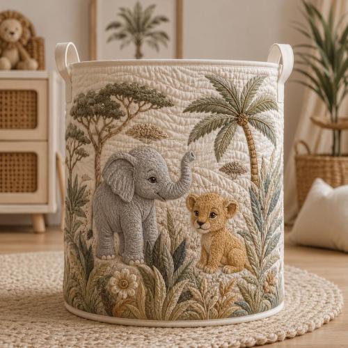 Safari Animal Storage Basket, Elephant & Lion Nursery Laundry Hamper, Jungle Toy Organizer, Baby Shower Gift, Kids Room Decor