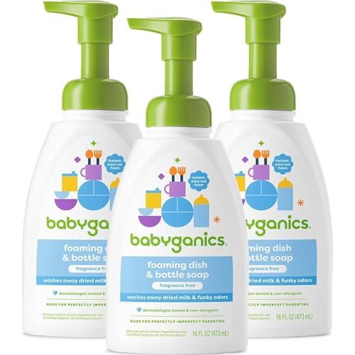 Babyganics Foaming Dish Soap, Pump Bottle, Fragrance Free, 16oz, 3 Pack