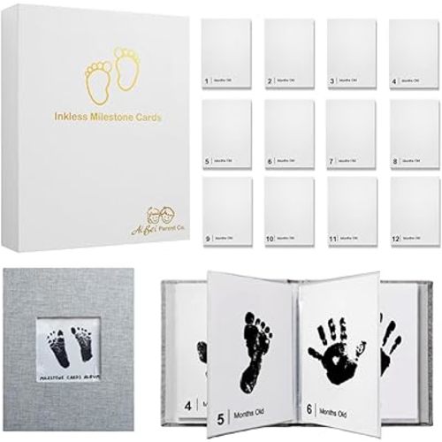 Baby Inkless Milestone Cards Hand Casting Kit Ink Print Hand and Footprint Kit Dog or Cat Pet Paw Print Kit Baby Newborn Footprint Kit Photo Album Keepsake Book Feet Stamp (White Gift Box + Album)
