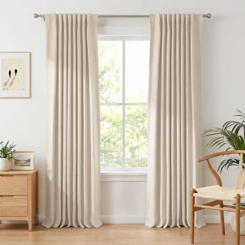 100% Blackout Faux Linen Curtains for Livingroom Bedroom,2 Panels Set,Thermal Insulated,With Free 20 Ring Clips - Oatmeal, W50 X L84