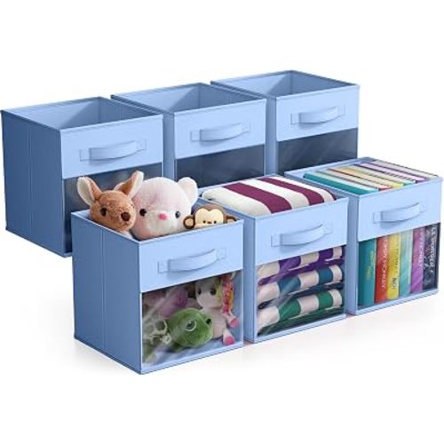Sorbus Storage Cubes with Clear Window, 6 Pack (11 Inch, Blue)