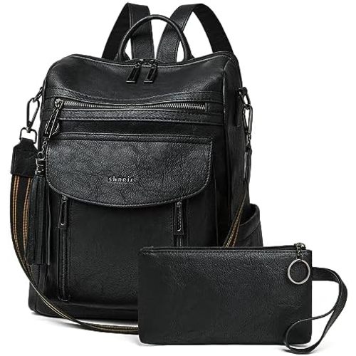 Shrrie Backpack Purse for Women Fashion Leather Backpack Purse Designer Travel Backpack Convertible Shoulder Bag with Wristlet
