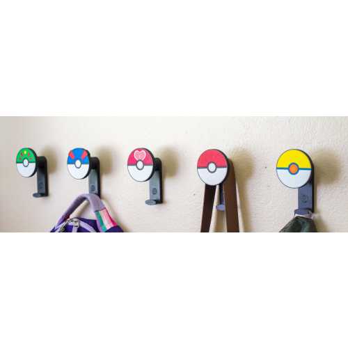 Wall Hooks | Pokemon Poke Ball-Inspired | Playroom Bedroom Decor | Organizer | Hat and Coat Hanger