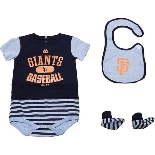 San Francisco Giants Black Grey Stripe Newborn/Infant Pennant Bodysuit, Bib and Bootie Set