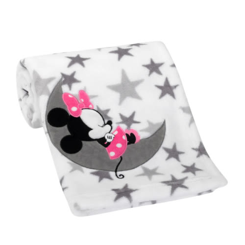 Disney Baby Minnie Mouse Gray/White Fleece Baby Blanket