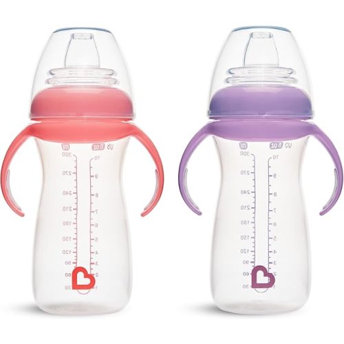 Munchkin Gentle Transition Baby Sippy Cup, Baby's First Sippy - Helps Babies & Toddlers Transitioning from Bottles to Cups, Spill Proof, 9 Months & Up, 10 Ounce, 2 Pack, Pink/Purple