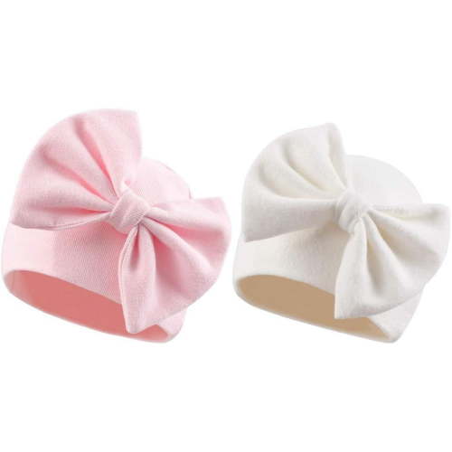 DOVACKA Newborn Baby Girl Hat Cotton Baby Bow Beanie Preemie Hats Spring Infant Hats for Girls 0-12 Months