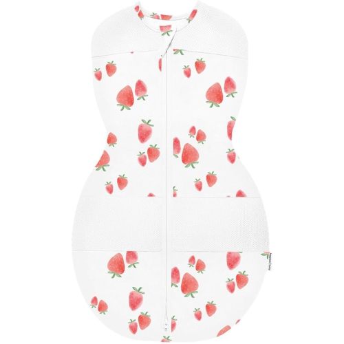Happiest Baby Sleepea 5-Second Swaddle - 100% Organic Cotton Baby Swaddle Blanket - Doctor Designed Promotes Healthy Hip Development (Ivory Strawberries, Small)