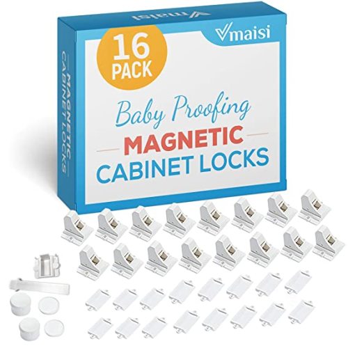16 Pack Child Safety Magnetic Cabinet Locks - Vmaisi Children Proof Cupboard Baby Locks Latches - Adhesive for Cabinets & Drawers and Screws Fixed for Durable Protection - Standard - 16.0