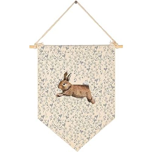 Cute Bunny Woodland-Baby Flag Gift Shower-Sign Above Crib-Wall Flag Decor Gifts for Baby Girls Kids-Canvas Hanging Pennant Banner Wall Sign Present for Nursery Baby Room Playroom Bedroom Front Door