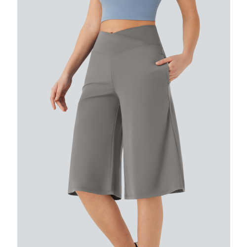 SoftlyZero™ Airy Crossover High Waisted Wide Leg Cool Touch Yoga Pedal Pusher Pants with Pockets