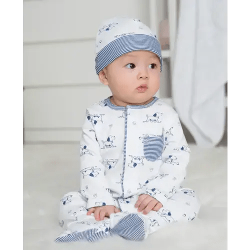 Puppy Toile Footed One-Piece And Hat