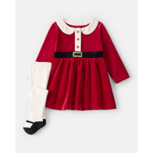 Baby Girl 2-Piece Santa Christmas Holiday Sweater Dress & Tights Set - Red - Carter's | Carter's