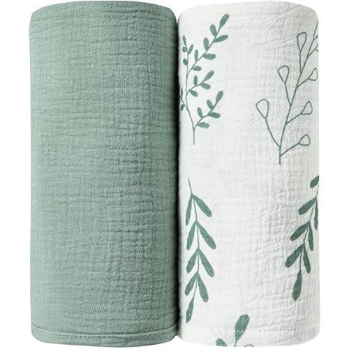 JELLYMONI Muslin Swaddle Blankets for Unisex, 2 Pack Newborn Receiving Blanket, Large 47 x 47 inches Soft Breathable Muslin Baby Blanket for Newborn Boys & Girl
