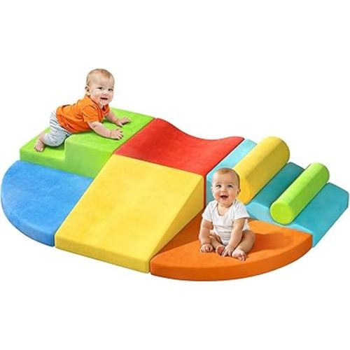 Twinkoo Extra Large 8-Piece Soft Climbing Toys for Toddlers, Foam Climbing Block Set with Jumbo Size, Boosts Motor Skills & Color Coordination, Safe Indoor Toy for Child Development