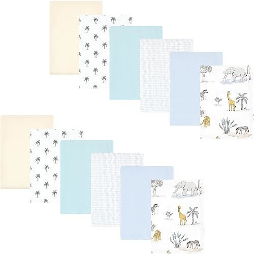 Hudson Baby Unisex Baby Cotton Flannel Burp Cloths Bundle, Boy Safari World, One Size