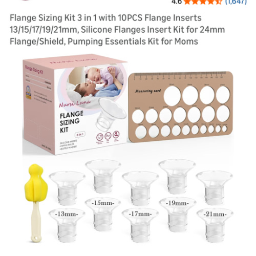 Flange Sizing Kit 3 in 1 with 10PCS Flange Inserts 13/15/17/19/21mm, Silicone Flanges Insert Kit for 24mm Flange/Shield, Pumping Essentials Kit for Moms