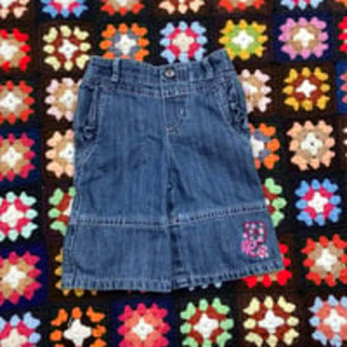 Vintage baby Winnie the Pooh denim embroidered pants with ruffle behind