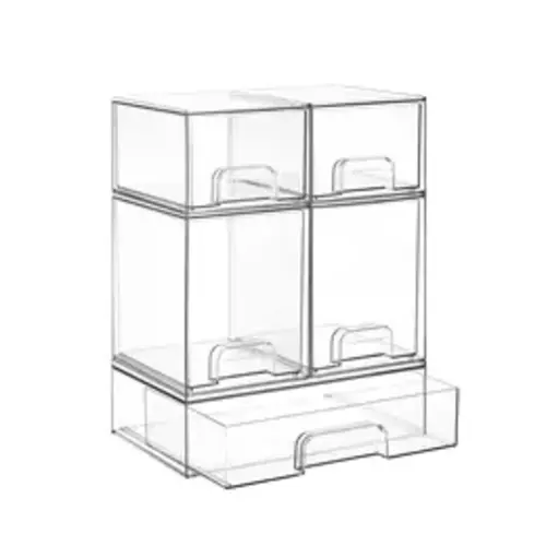 Stackable Storage Drawers Set of 5, Clear Plastic Organizer Bins for Baby Bottle, Beauty Supplies Storage, Ideal for Kichen Countertop, Vanity, Bathroom, Cabinet, Pantry Organization - TikTok Shop