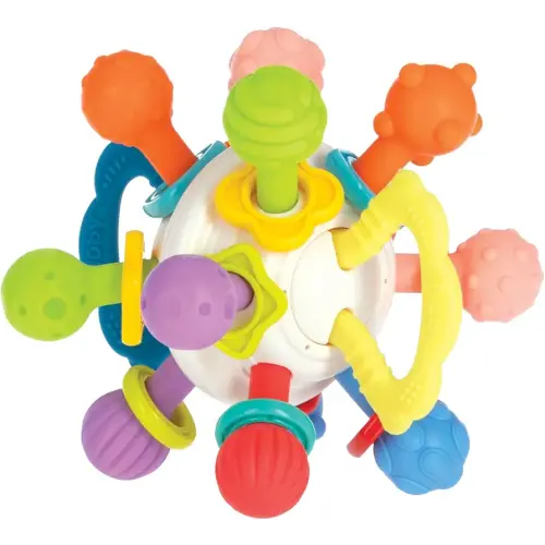 Nuby Twist Ball Teether Activity Toy with Rattle and Fun Bright Colors - Montessori Sensory Toy Develops Fine Motor Skills - 3 + Months