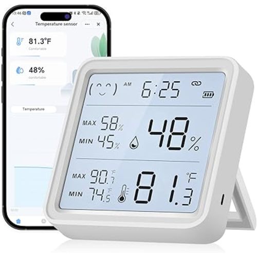 eMylo WiFi Thermometer Hygrometer, Wireless Indoor Humidity Monitor for Room, Smart Temperature Sensor with App Control, Large LCD Display with Light, Notification Alerts, Free Data Storage Export