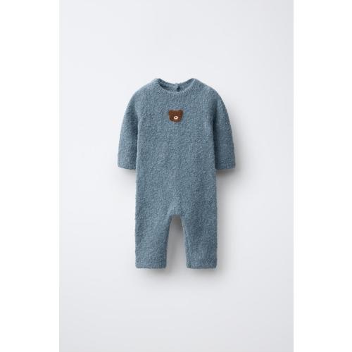 TEDDY BEAR PATCH KNIT JUMPSUIT - Mid-blue | ZARA United States